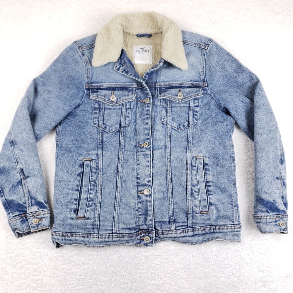 Hollister Medium Wash Sherpa Lined Denim Trucker Jacket M Blue Cowgirl